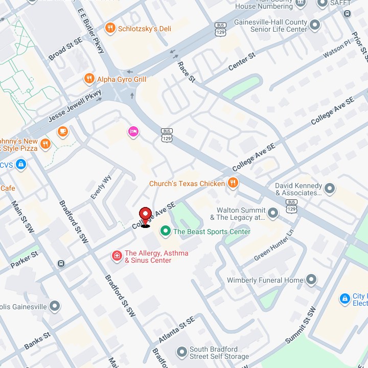 Map showing Rehab Lab Atlanta location at 206 College Ave SE, Gainesville GA 30501